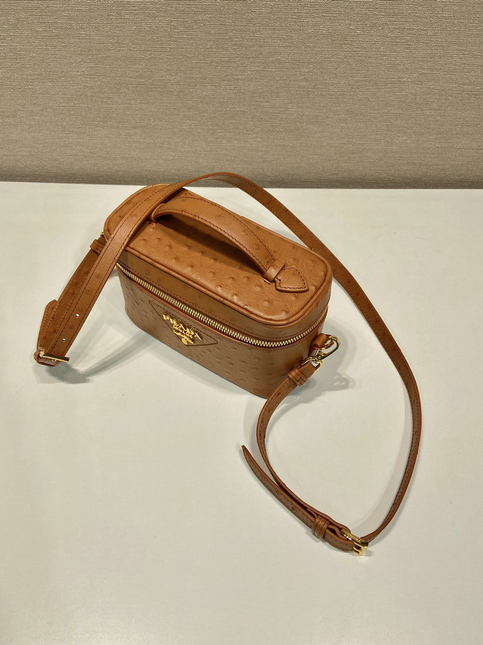 Prada Ostrich Veins Lether Mini Bag Brown 1BH202