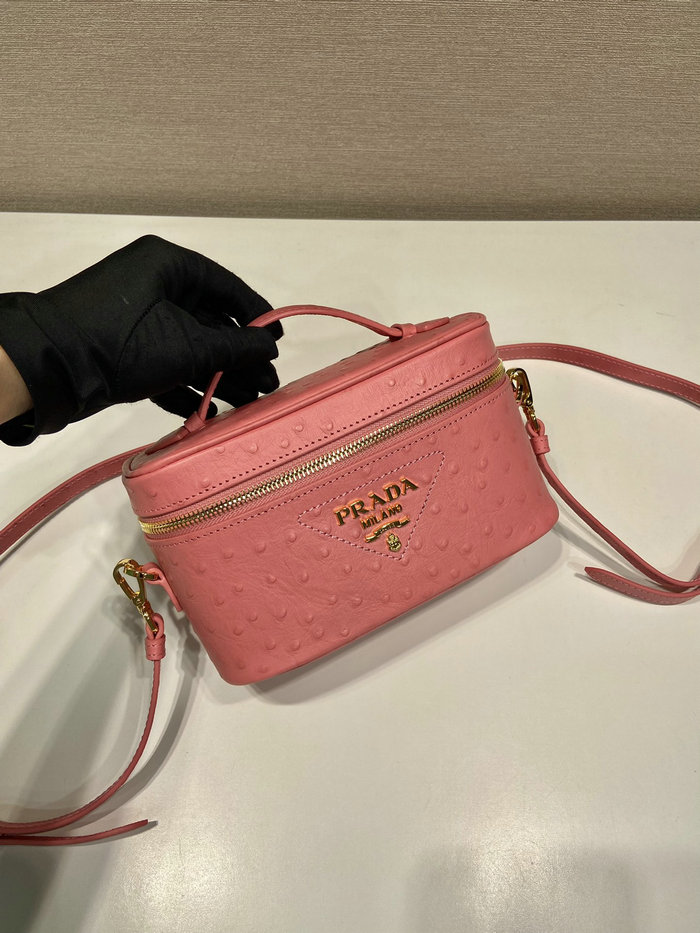 Prada Ostrich Veins Lether Mini Bag Pink 1BH202