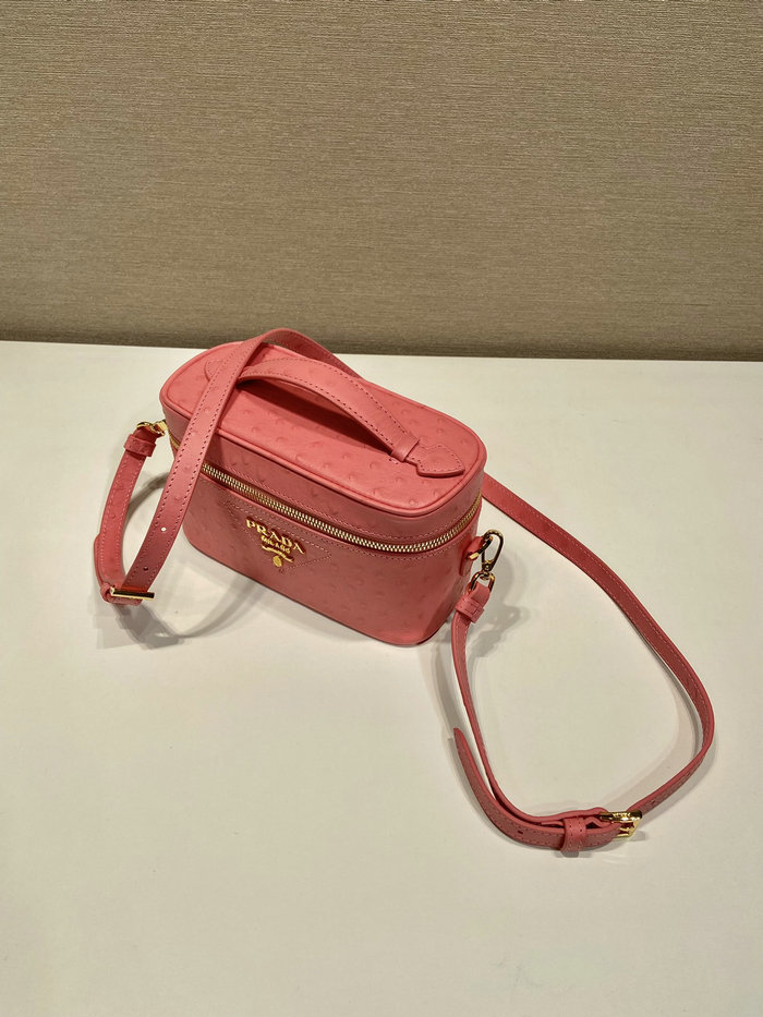 Prada Ostrich Veins Lether Mini Bag Pink 1BH202