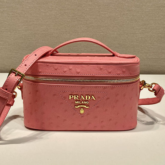 Prada Ostrich Veins Lether Mini Bag Pink 1BH202