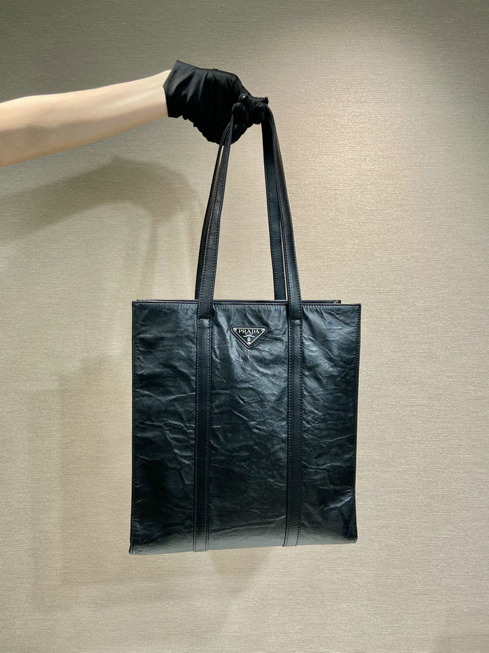 Prada Small antique nappa leather tote Black 1BG459