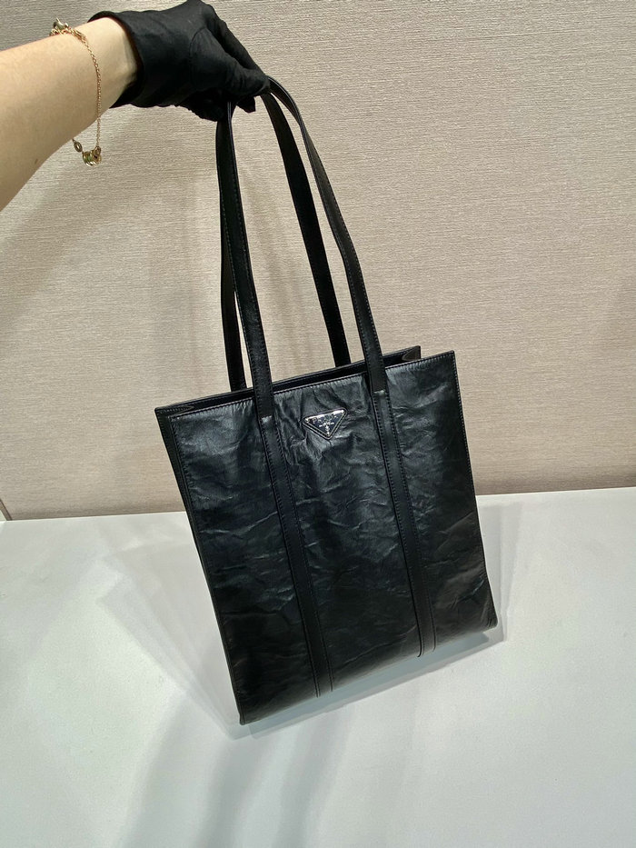 Prada Small antique nappa leather tote Black 1BG459