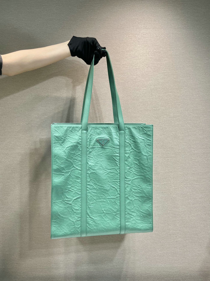 Prada Small antique nappa leather tote Green 1BG459