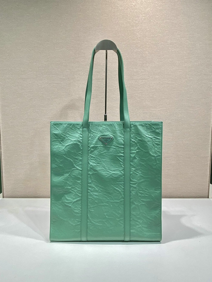 Prada Small antique nappa leather tote Green 1BG459