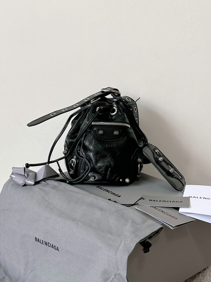 BALENCIAGA Le Cagole XS Lambskin Bucket Bag Black B702431