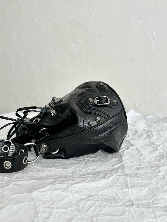 BALENCIAGA Le Cagole XS Lambskin Bucket Bag Black B702431