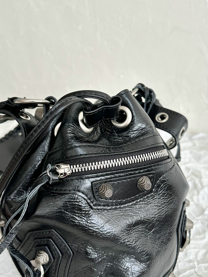 BALENCIAGA Le Cagole XS Lambskin Bucket Bag Black B702431