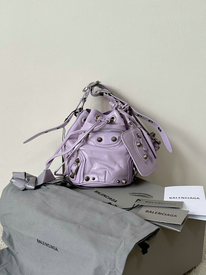 BALENCIAGA Le Cagole XS Leather Bucket Bag Purple B702431