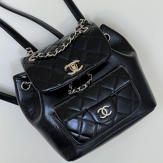 Chanel Shiny Calfskin Duma Backpack Black AS2908