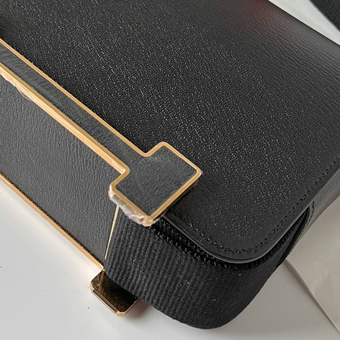 Hermes Geta Chevre Bag Black with Gold HG06211