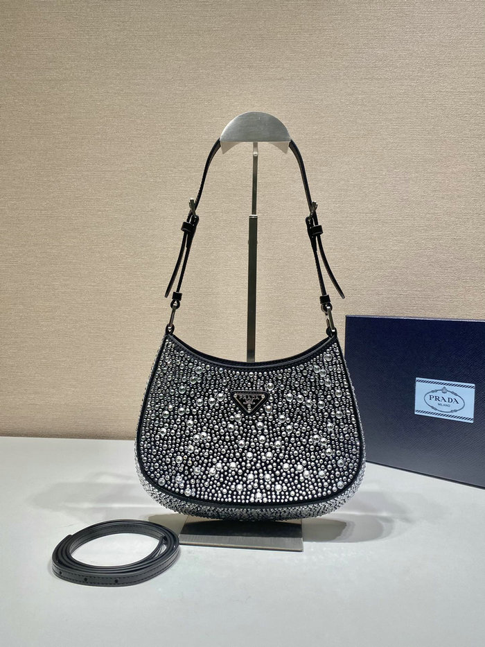 Prada Cleo satin bag with crystals Black 1BC169