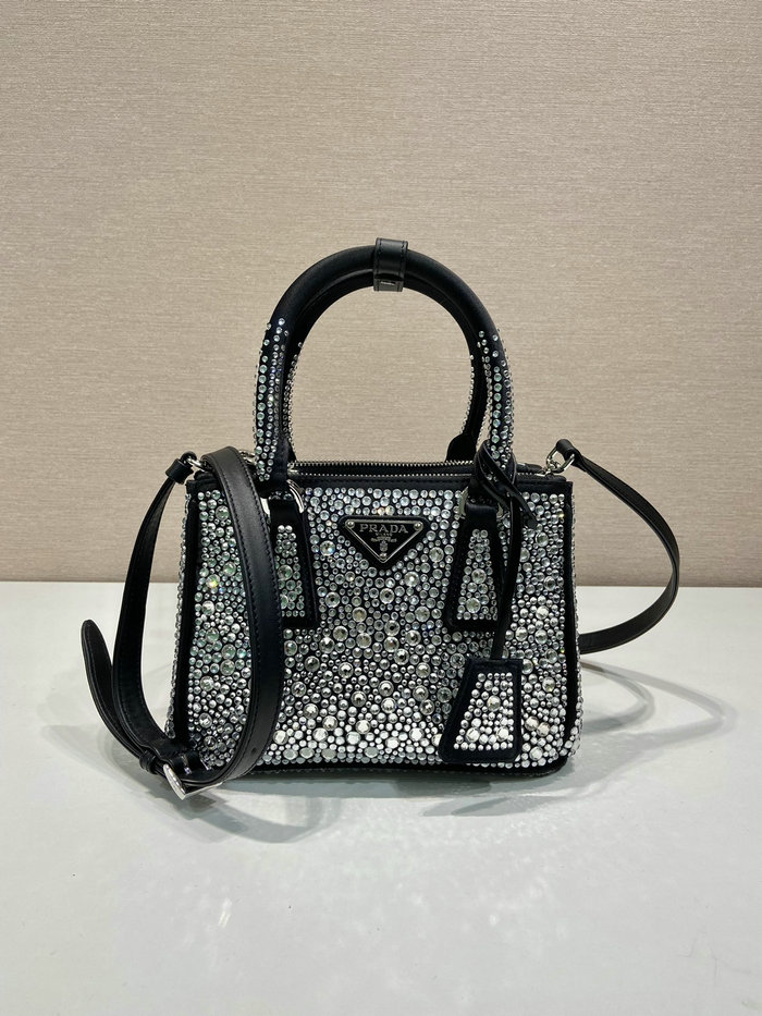 Prada Galleria satin mini-bag with crystals Black 1BA906