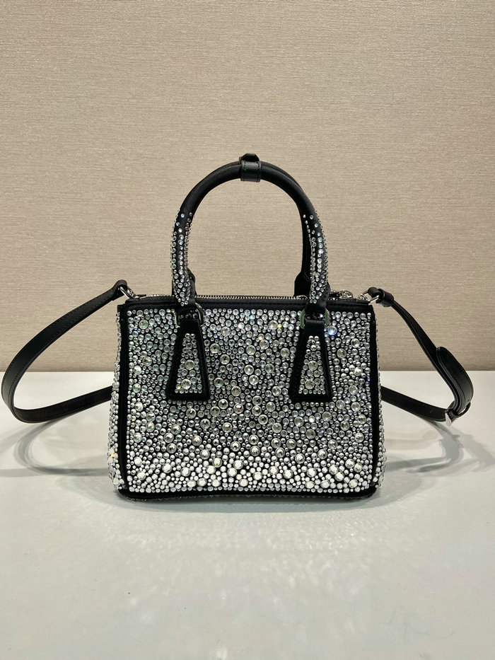 Prada Galleria satin mini-bag with crystals Black 1BA906