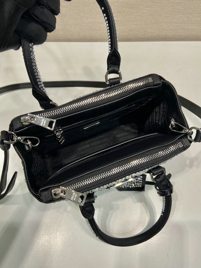 Prada Galleria satin mini-bag with crystals Black 1BA906