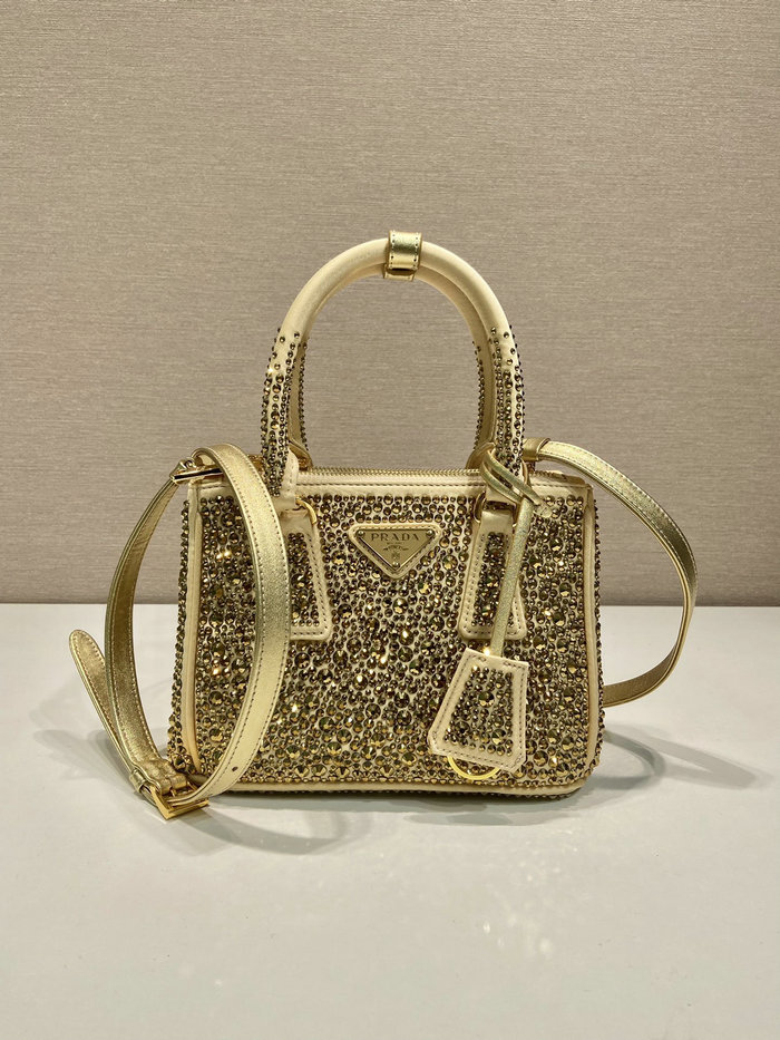 Prada Galleria satin mini-bag with crystals Gold 1BA906