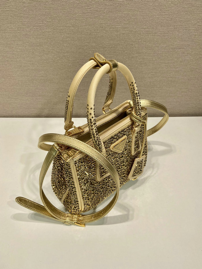 Prada Galleria satin mini-bag with crystals Gold 1BA906