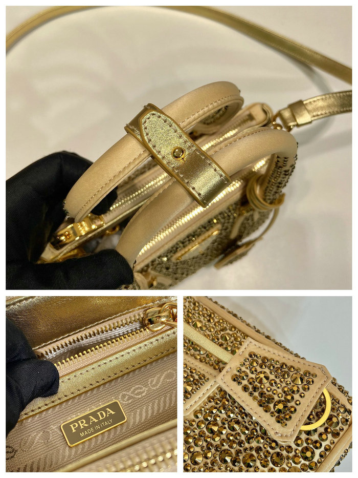 Prada Galleria satin mini-bag with crystals Gold 1BA906