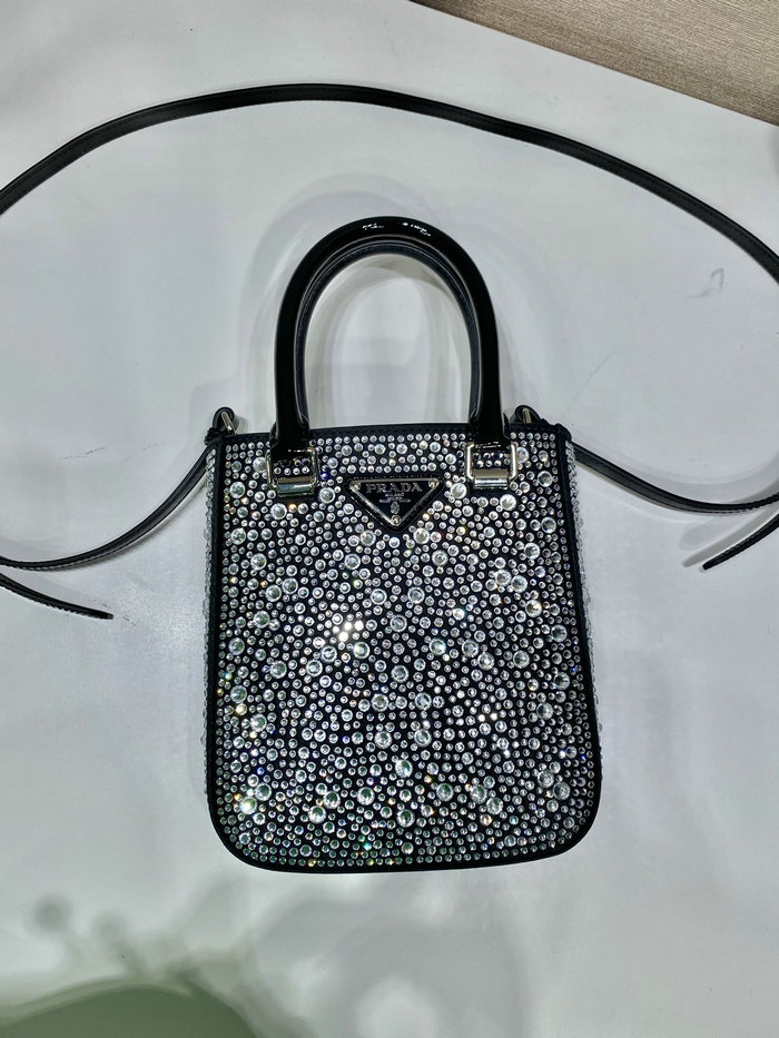 Prada Small satin tote bag with crystals Black 1BA331