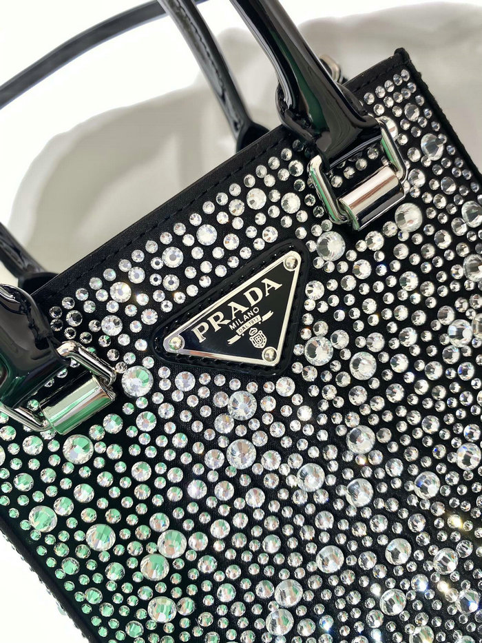 Prada Small satin tote bag with crystals Black 1BA331