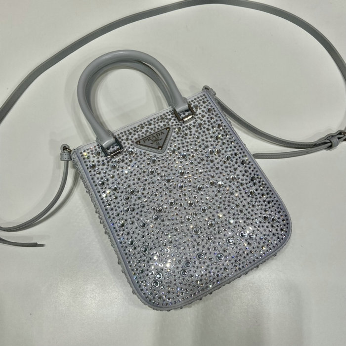 Prada Small satin tote bag with crystals Blue 1BA331