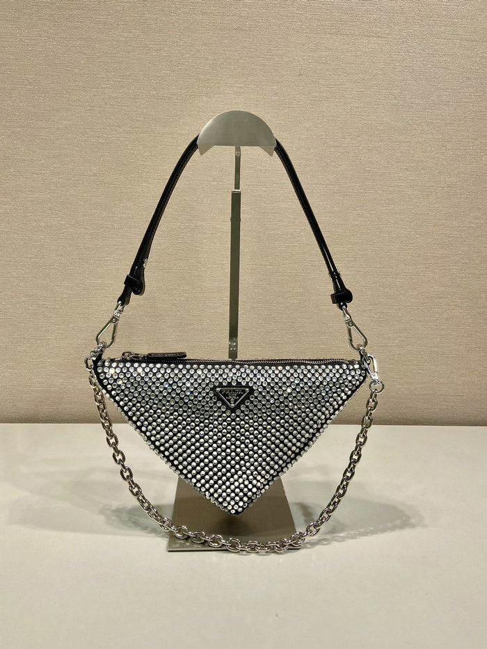 Prada Triangle satin mini-bag with crystals Black 1BC190