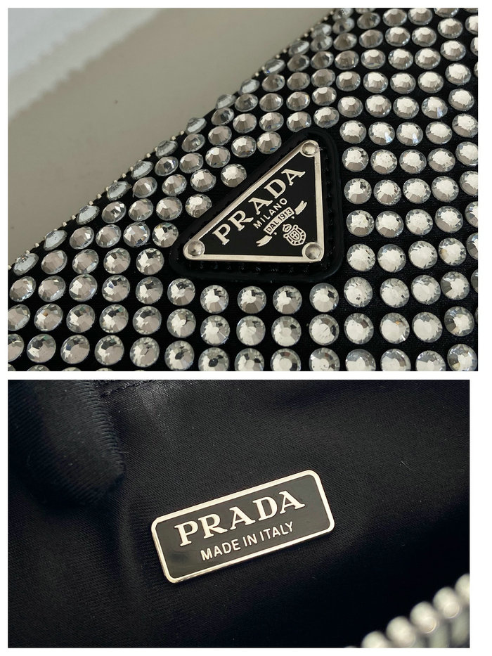 Prada Triangle satin mini-bag with crystals Black 1BC190