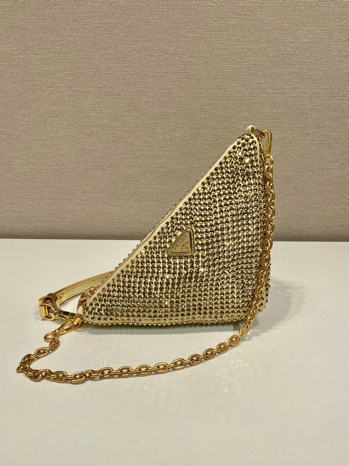 Prada Triangle satin mini-bag with crystals Gold 1BC190