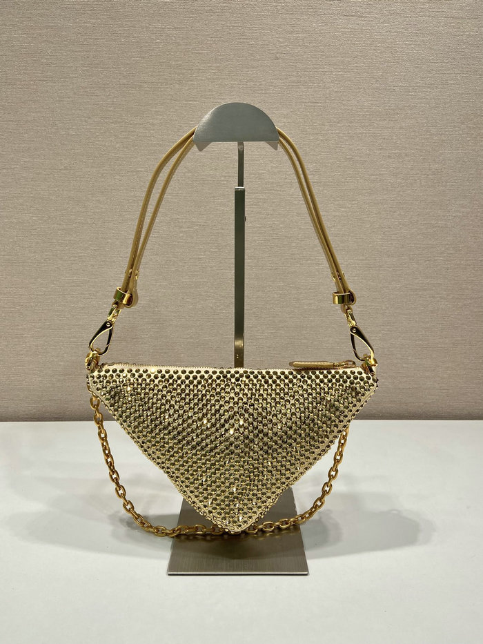 Prada Triangle satin mini-bag with crystals Gold 1BC190