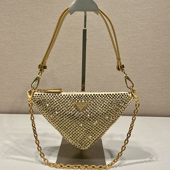 Prada Triangle satin mini-bag with crystals Gold 1BC190