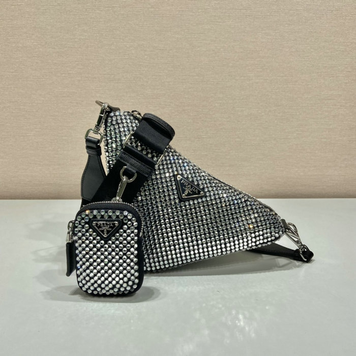 Prada Triangle shoulder bag black with crystals 1BH190