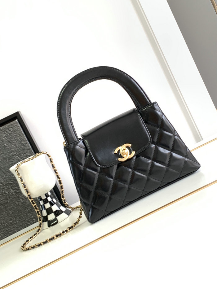 Chanel Shiny Calfskin Top Handle Bag Black AS3970