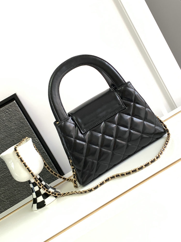 Chanel Shiny Calfskin Top Handle Bag Black AS3970