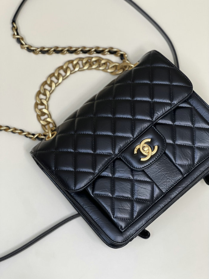 Chanel Aged Calfskin Flap Bag Black AS4031