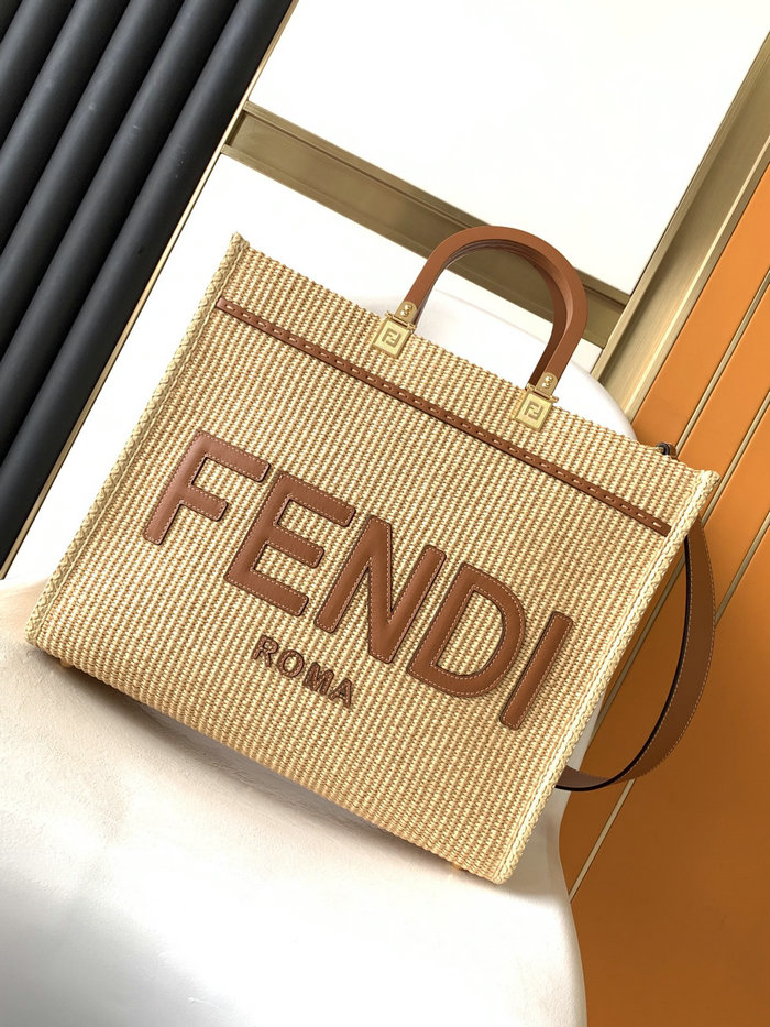 Fendi Sunshine Medium Shopper in natural straw BH386A