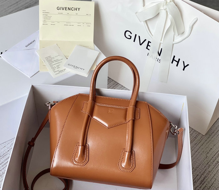 Givenchy Mini Antigona Lock Leather Satchel Brown G199115