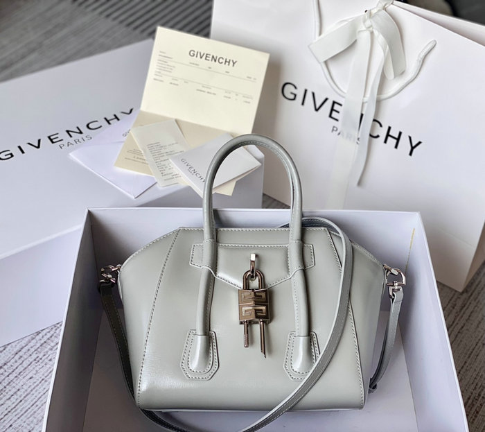 Givenchy Mini Antigona Lock Leather Satchel Grey G199115