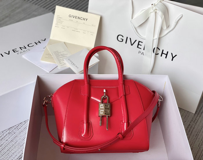 Givenchy Mini Antigona Lock Leather Satchel Red G199115