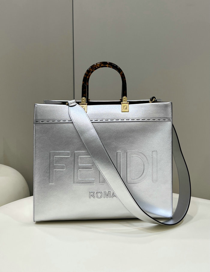 Fendi Medium Sunshine Tote Silver F8266