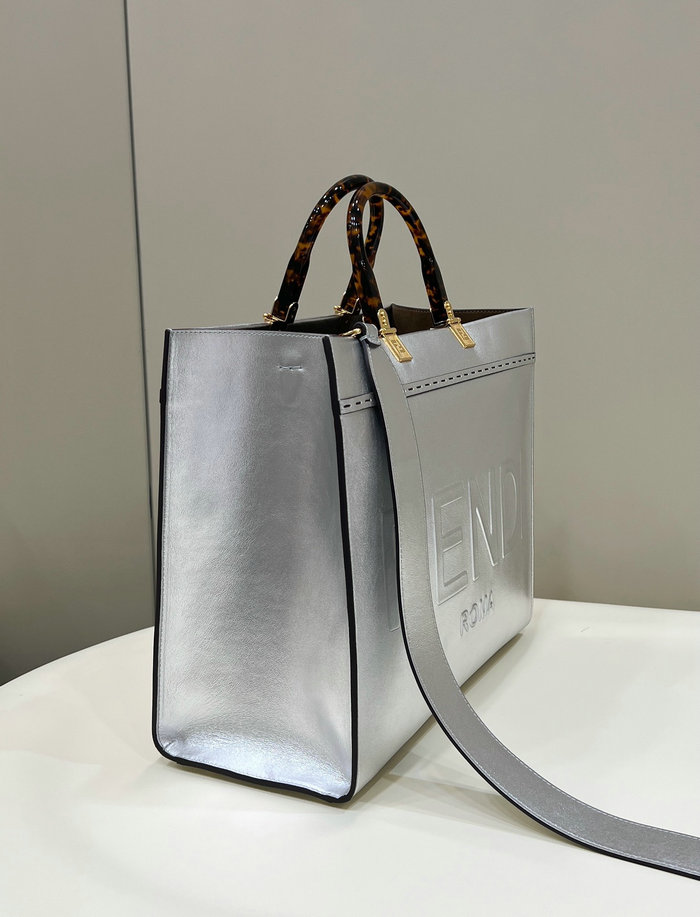 Fendi Medium Sunshine Tote Silver F8266