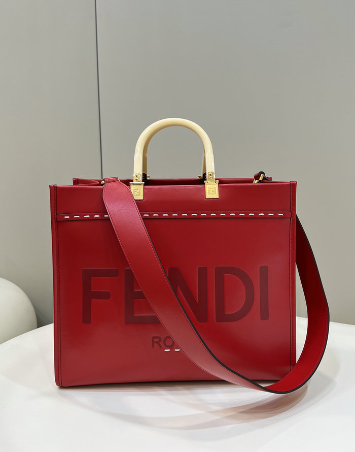 Fendi Sunshine Medium Leather Shopper Red F8395