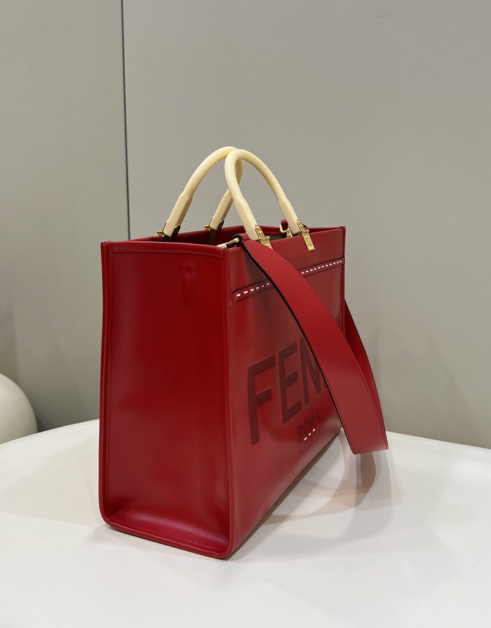 Fendi Sunshine Medium Leather Shopper Red F8395