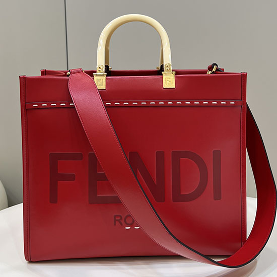 Fendi Sunshine Medium Leather Shopper Red F8395