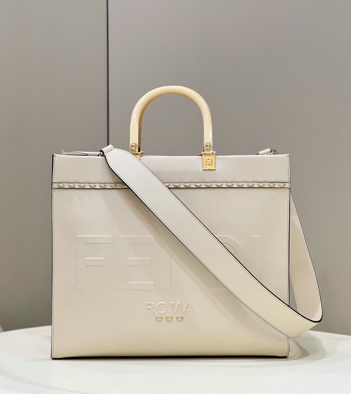 Fendi Sunshine Medium Leather Shopper White F8395