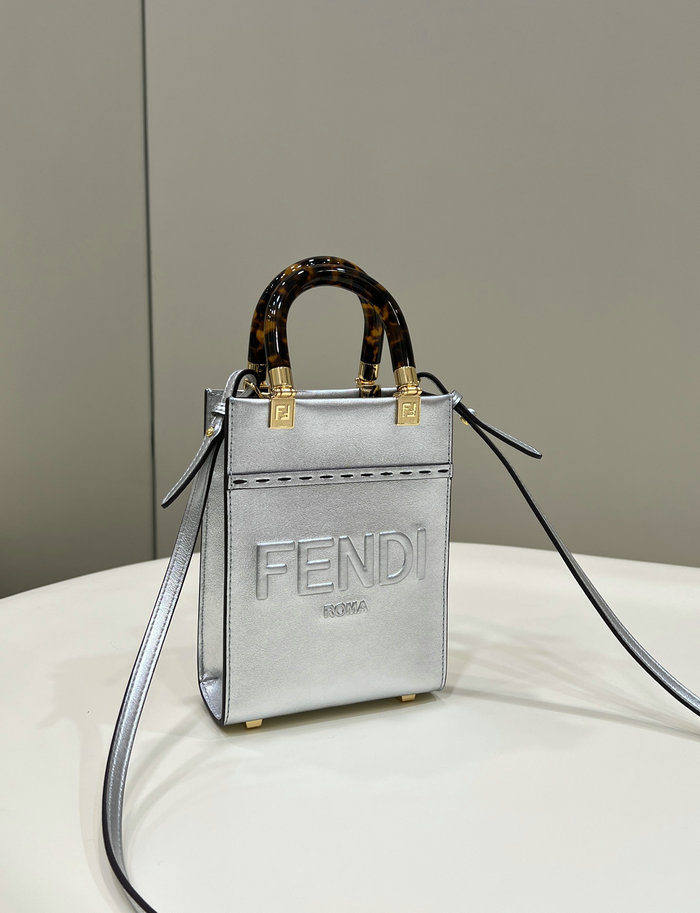 Fendi Sunshine Mini Tote Bag Silver F8376