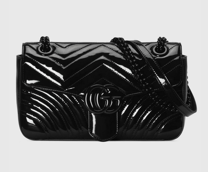 Gucci GG Marmont Patent Medium Shoulder Bag Black 443497