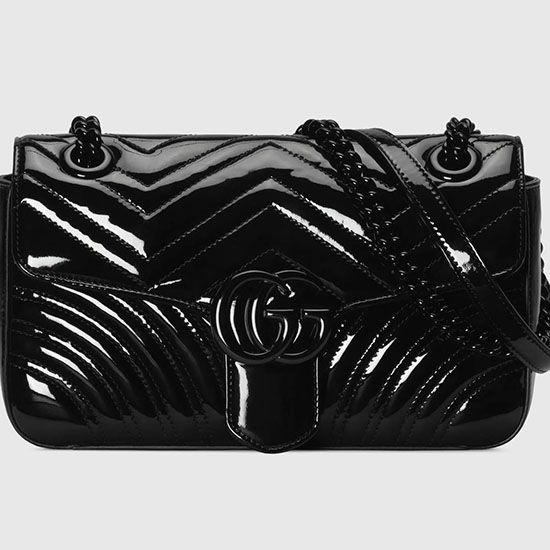 Gucci GG Marmont Patent Medium Shoulder Bag Black 443497