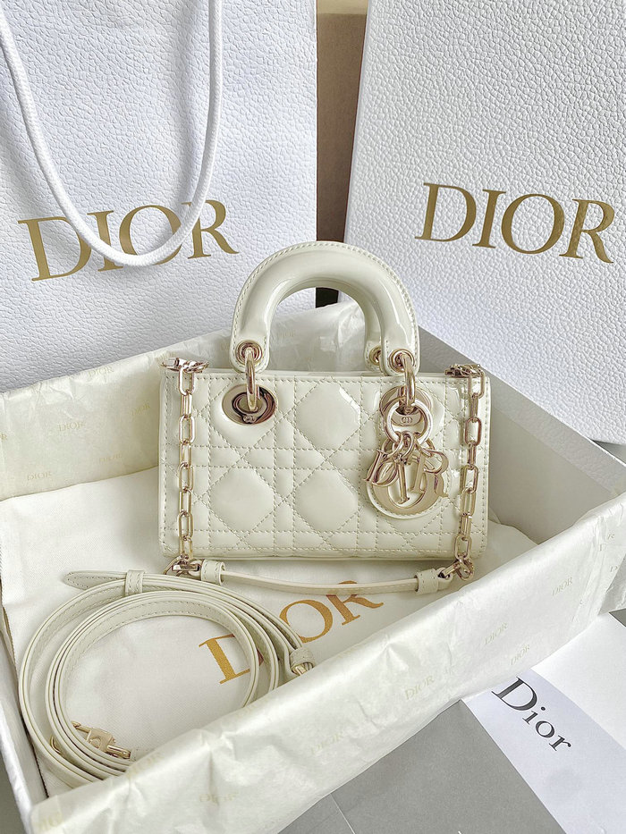 Mini LADY D-JOY Patent Leather BAG White DM3380