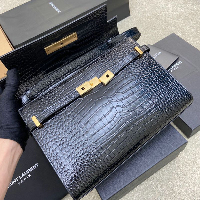 Saint Laurent Embossed Crocodile Manhattan Shoulder Bag Black 579271