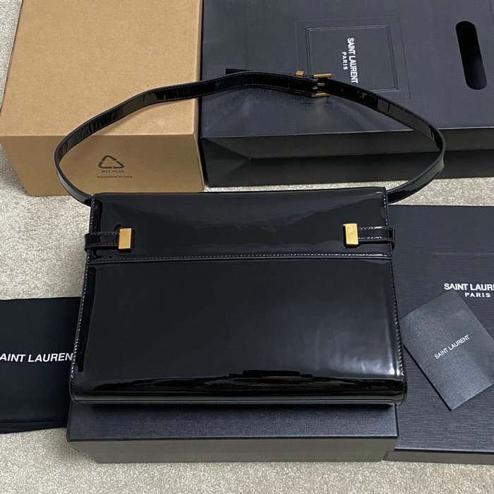 Saint Laurent Patent Manhattan Shoulder Bag Black 579271