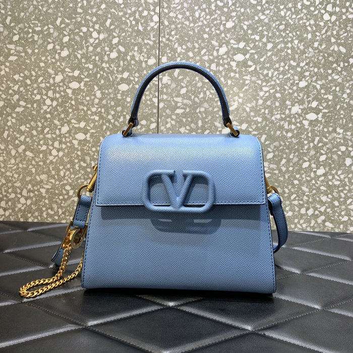 Small Vsling Grainy Calfskin Handbag Blue V2727